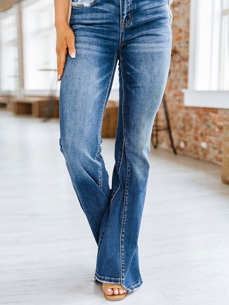 Bootcut Jeans Met Hoge Taille Katoenen Lente Flare-broek Dames - Blauw