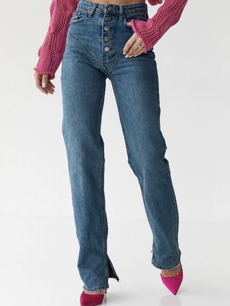 Chique Cowboy Jeans Knopen Hoge Taille Broek Met Rechte Pijpen Dames