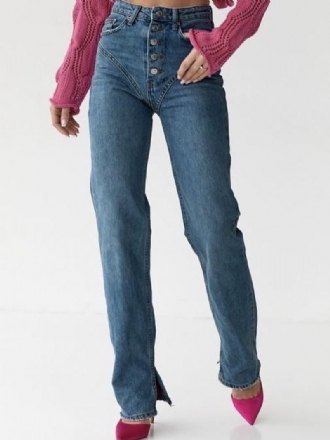 Chique Cowboy Jeans Knopen Hoge Taille Broek Met Rechte Pijpen Dames