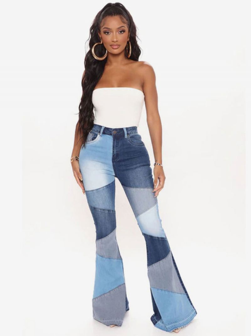 Damesjeans Casual Geometrische Katoenen Bell Bottoms - Blauw