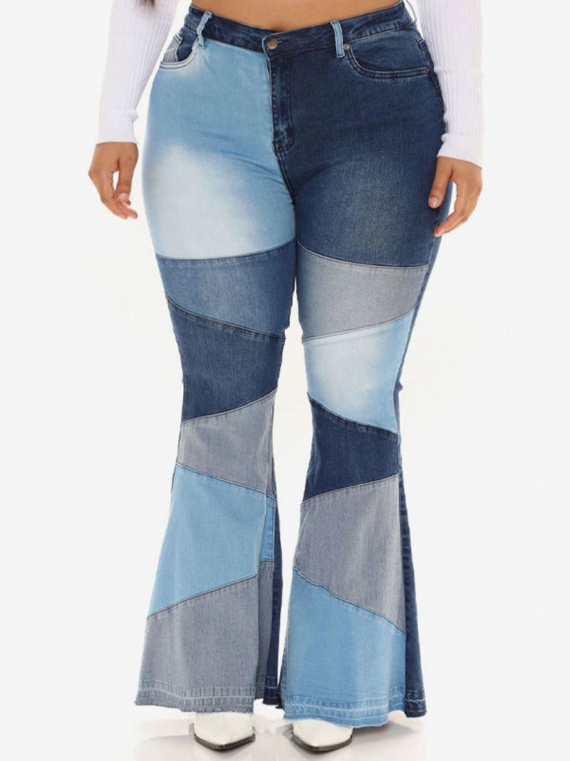 Damesjeans Casual Geometrische Katoenen Bell Bottoms - Blauw