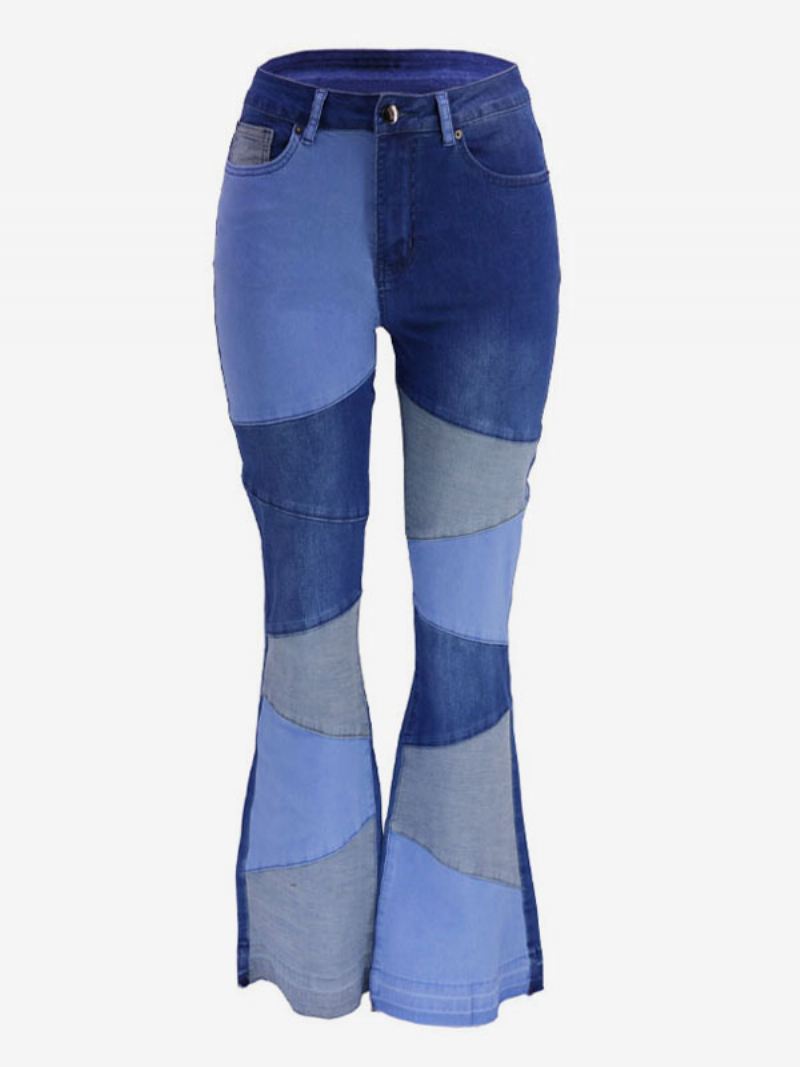 Damesjeans Casual Geometrische Katoenen Bell Bottoms - Blauw