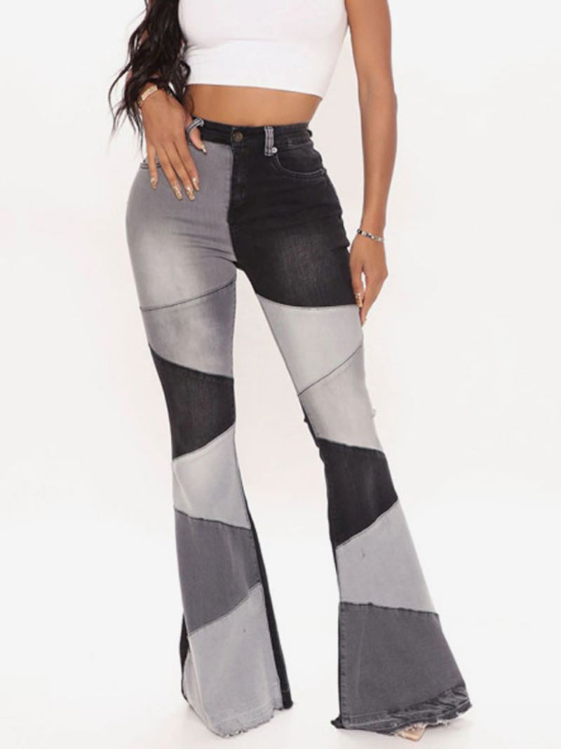 Damesjeans Casual Geometrische Katoenen Bell Bottoms - Zwart