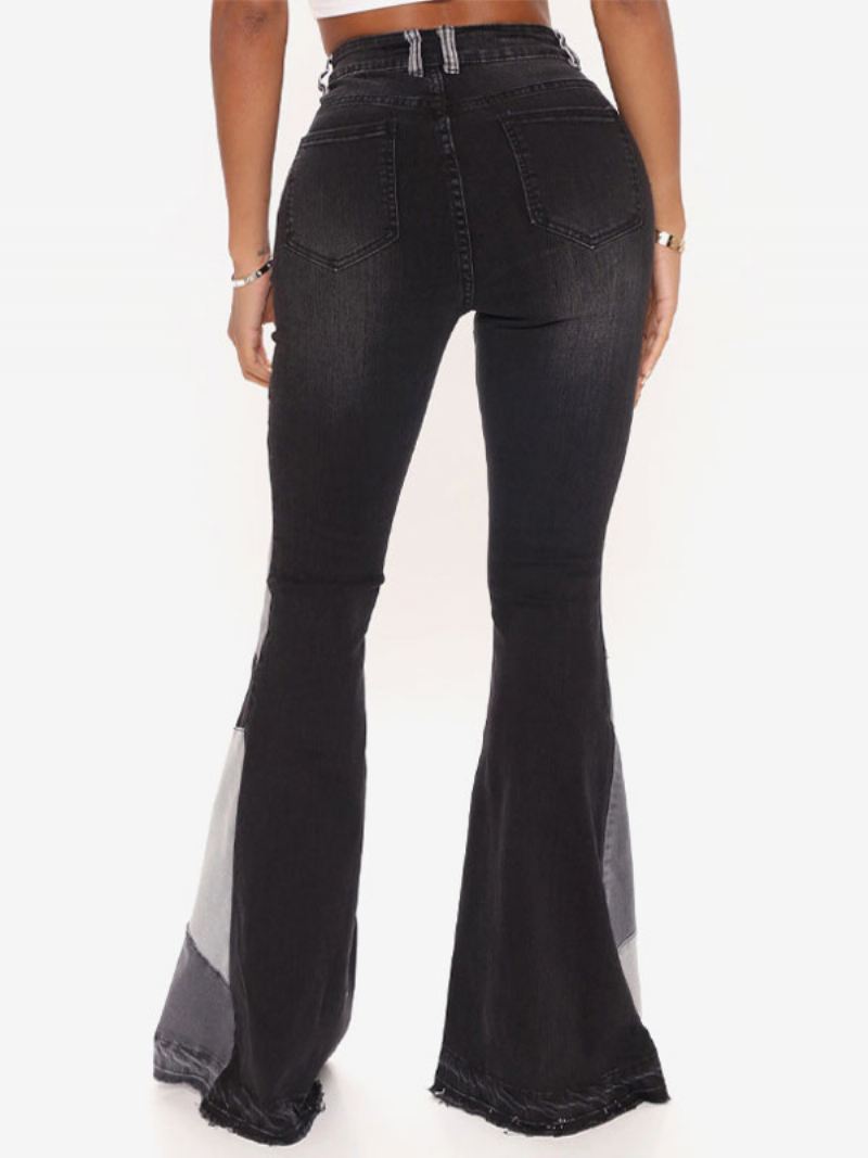 Damesjeans Casual Geometrische Katoenen Bell Bottoms - Zwart