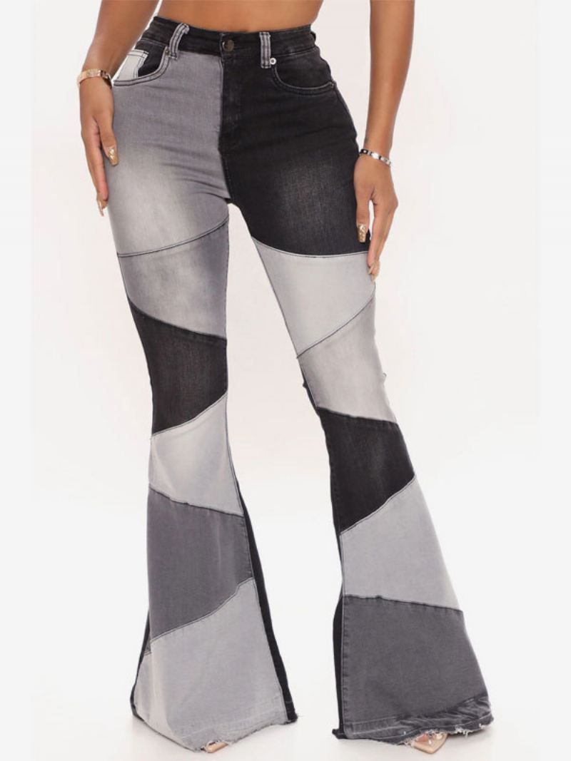 Damesjeans Casual Geometrische Katoenen Bell Bottoms - Zwart