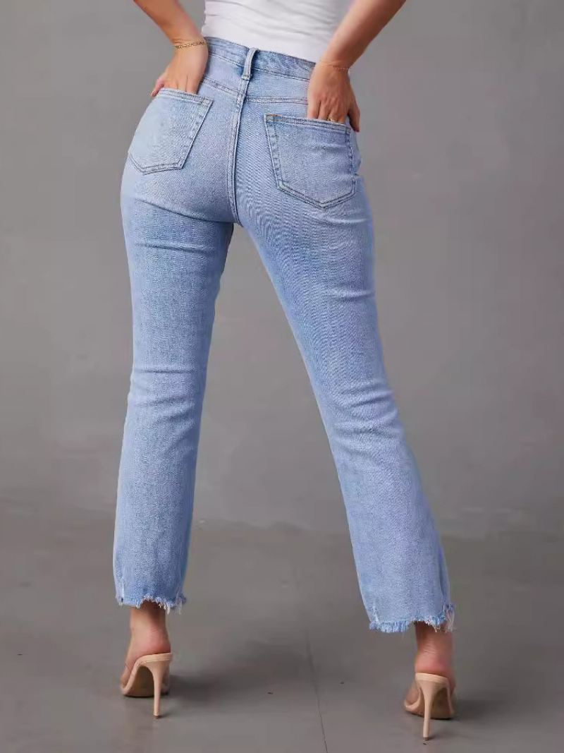 Damesjeans Fashion Tweekleurig Verweerd Polyester - Licht Hemelsblauw