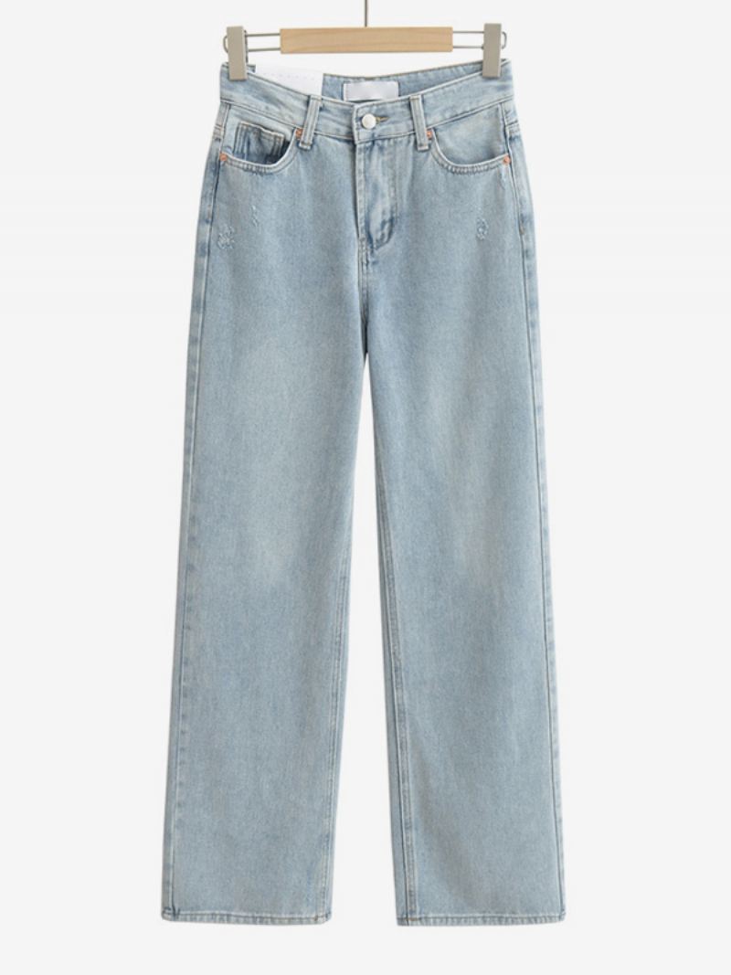 Damesjeans Met Wijde Pijpen Hoge Taille Ritssluiting Eenvoudige Dagelijkse Broek - Licht Hemelsblauw