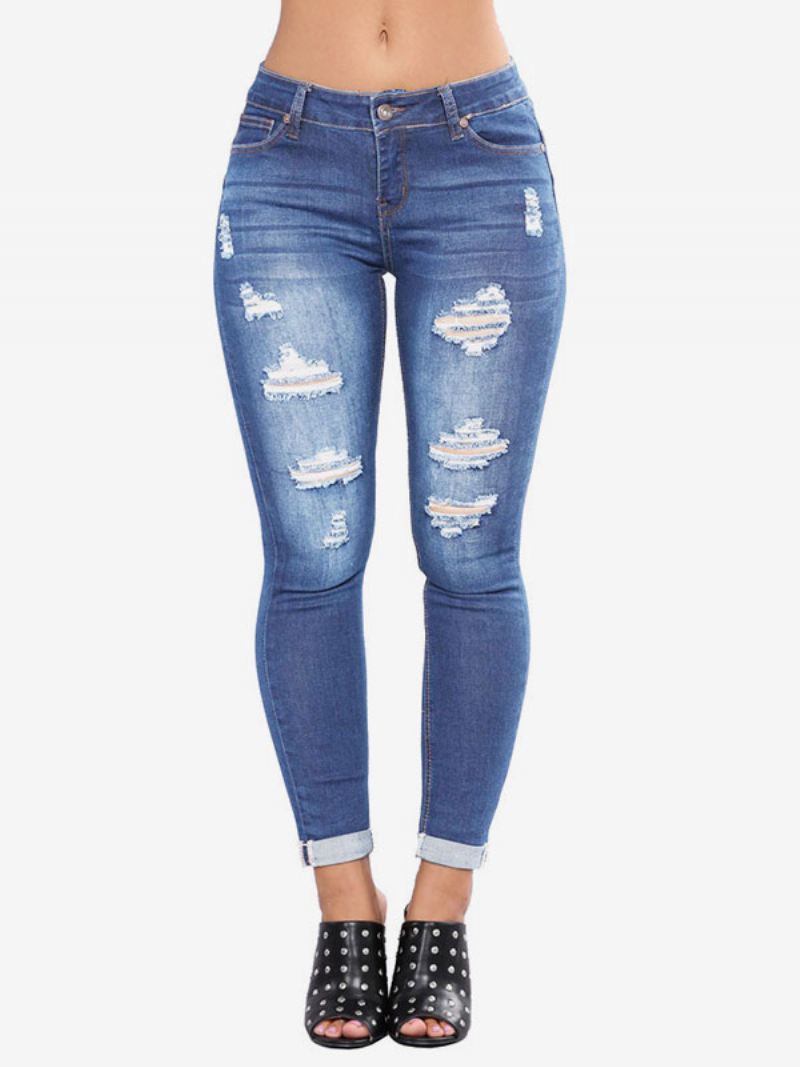 Damesjeans Modern Distressed Skinny Katoenen Broek