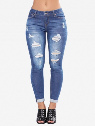 Damesjeans Modern Distressed Skinny Katoenen Broek