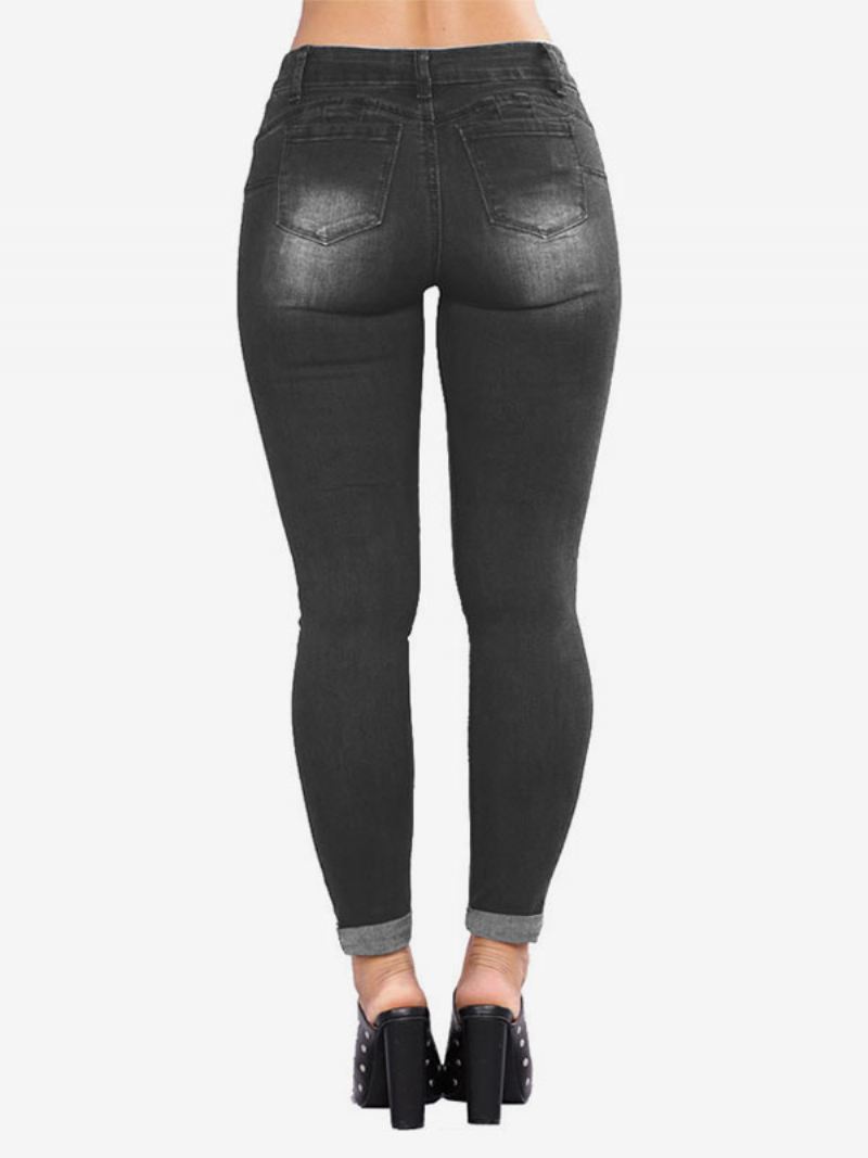 Damesjeans Modern Distressed Skinny Katoenen Broek - Zwart