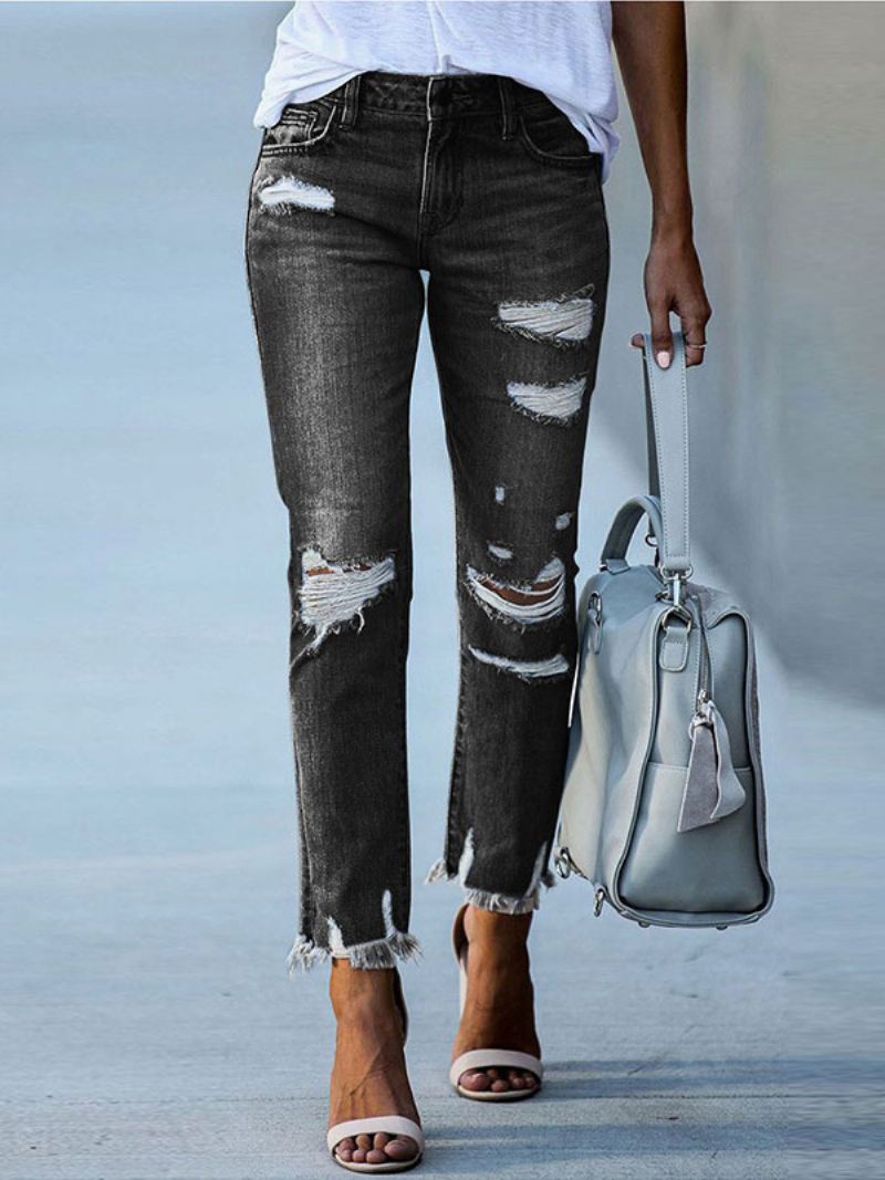 Damesjeans Modern Distressed Skinny Polyester - Zwart