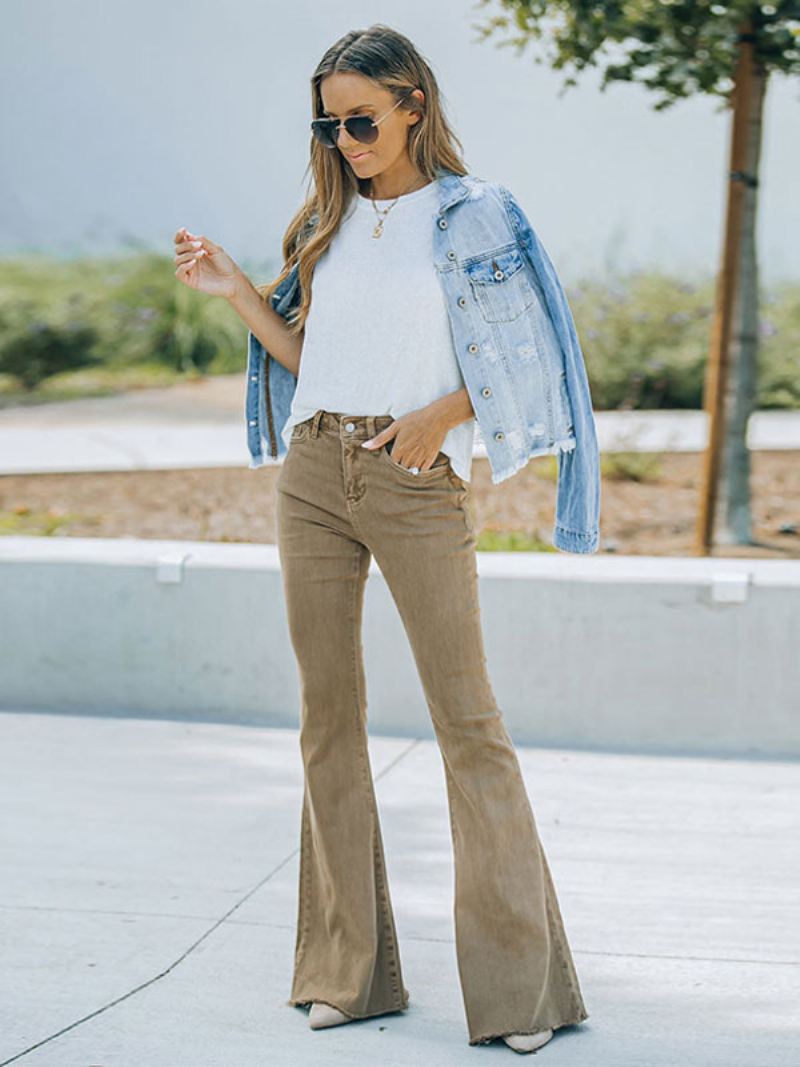 Flare Jeans Dames Camel Cotton Spring Bell Bottoms - Kameel