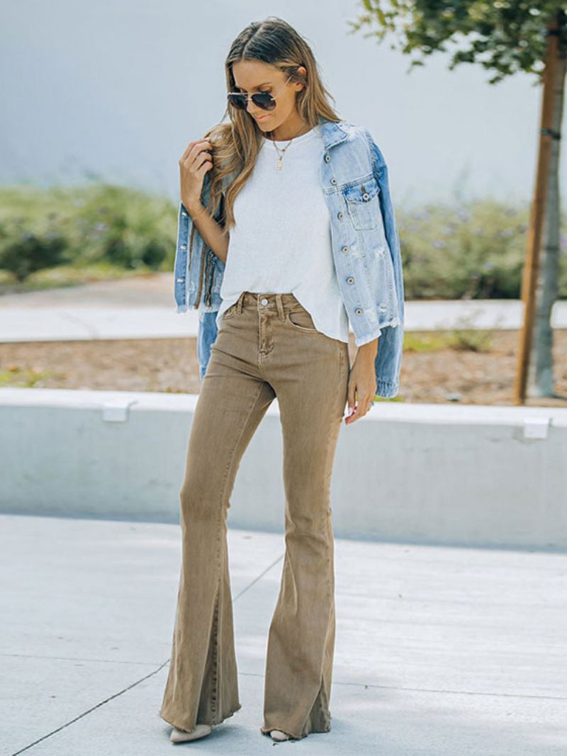 Flare Jeans Dames Camel Cotton Spring Bell Bottoms - Kameel