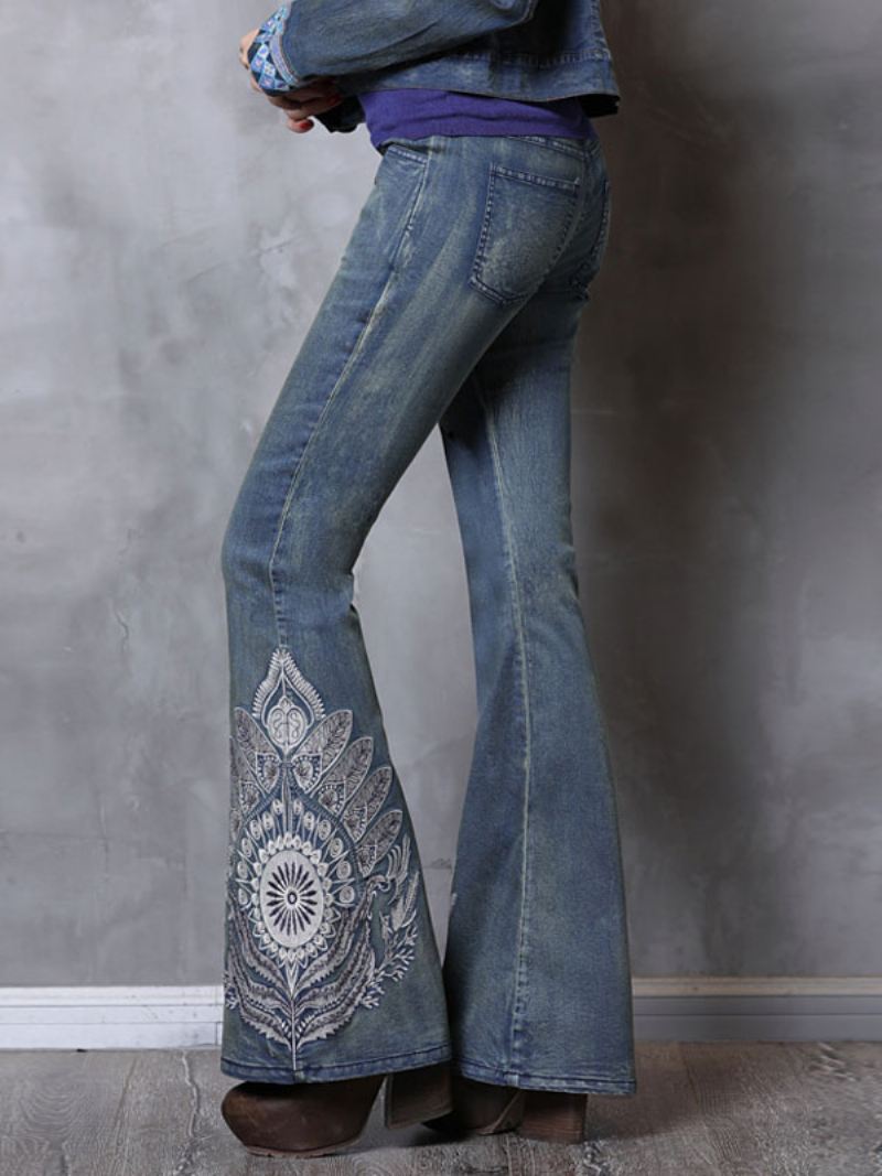 Flare Jeans Dames Halfhoge Geborduurde Vintage Bell Bottoms