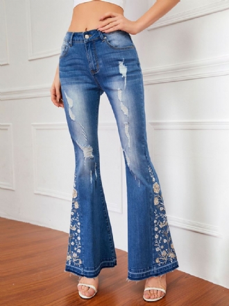 Flare Jeans Dames Met Halfhoge Taille Geborduurde Gescheurde Bell Bottoms