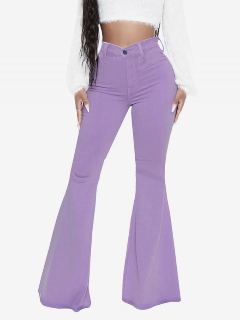 Flare Jeans Dames Raw Edge Bell Bottoms Met Hoge Taille - Paars