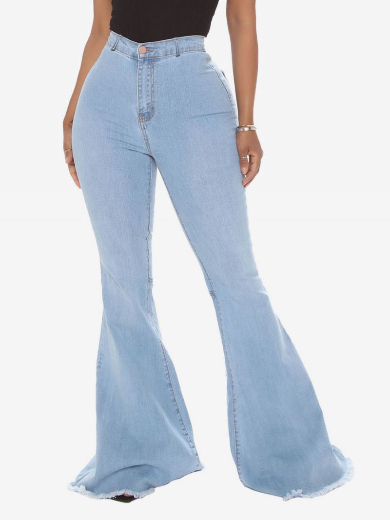 Flare Jeans Dames Raw Edge Bell Bottoms Met Hoge Taille - Licht Hemelsblauw