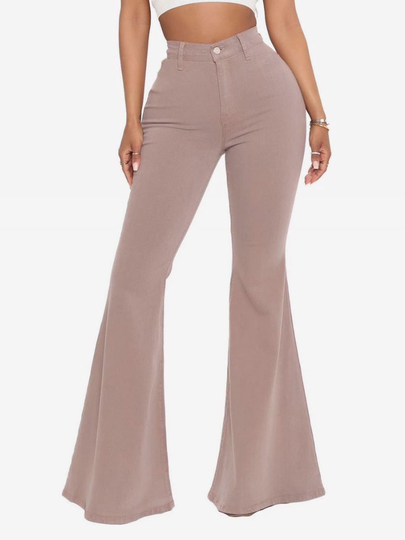 Flare Jeans Dames Raw Edge Bell Bottoms Met Hoge Taille - Camel