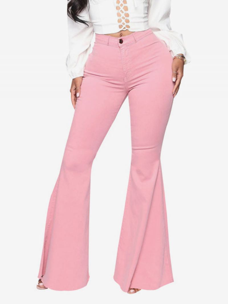 Flare Jeans Dames Raw Edge Bell Bottoms Met Hoge Taille - Roze