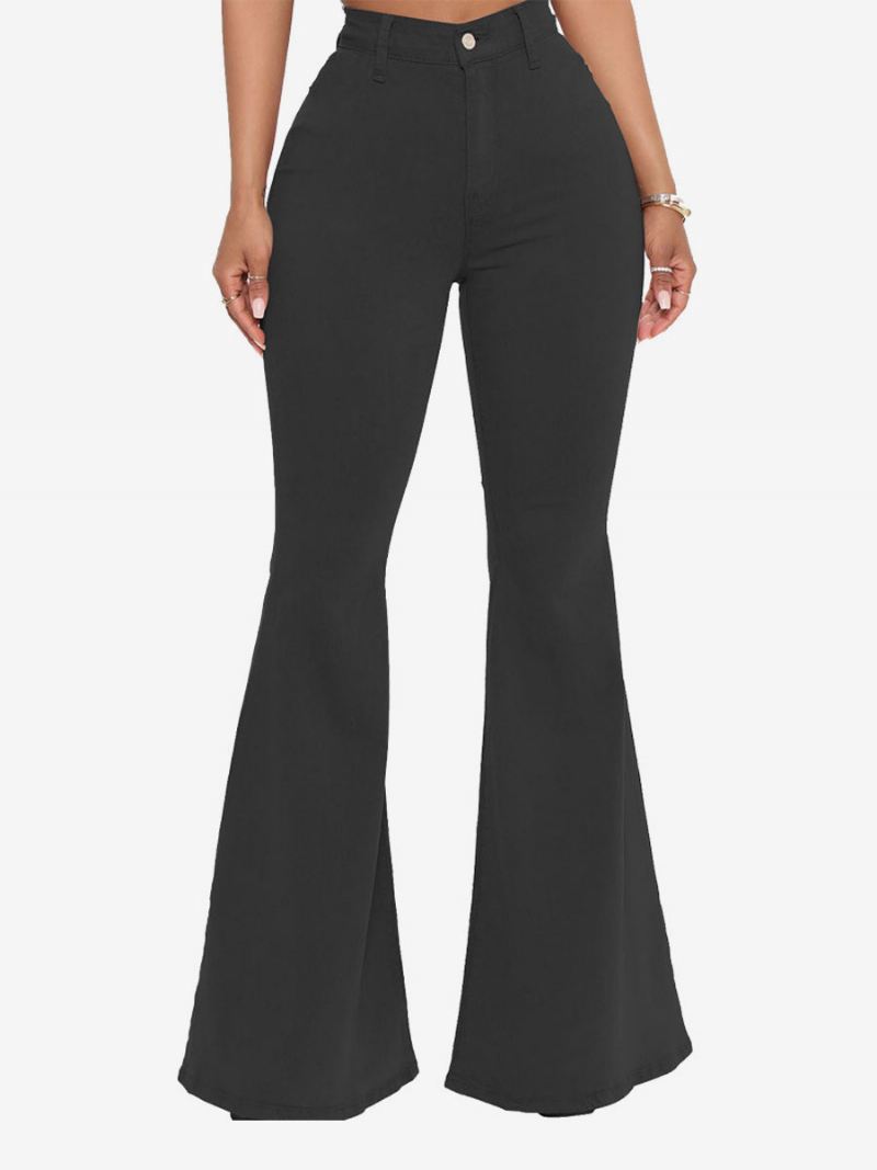 Flare Jeans Dames Raw Edge Bell Bottoms Met Hoge Taille - Zwart