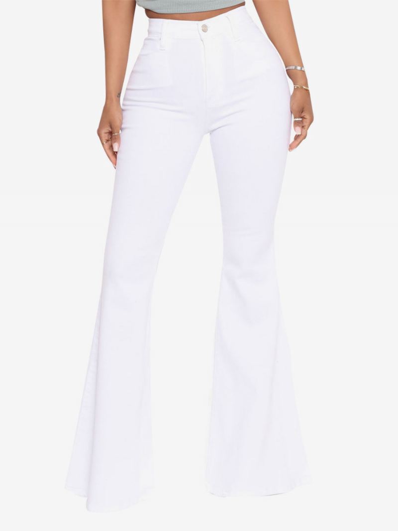 Flare Jeans Dames Raw Edge Bell Bottoms Met Hoge Taille - Wit