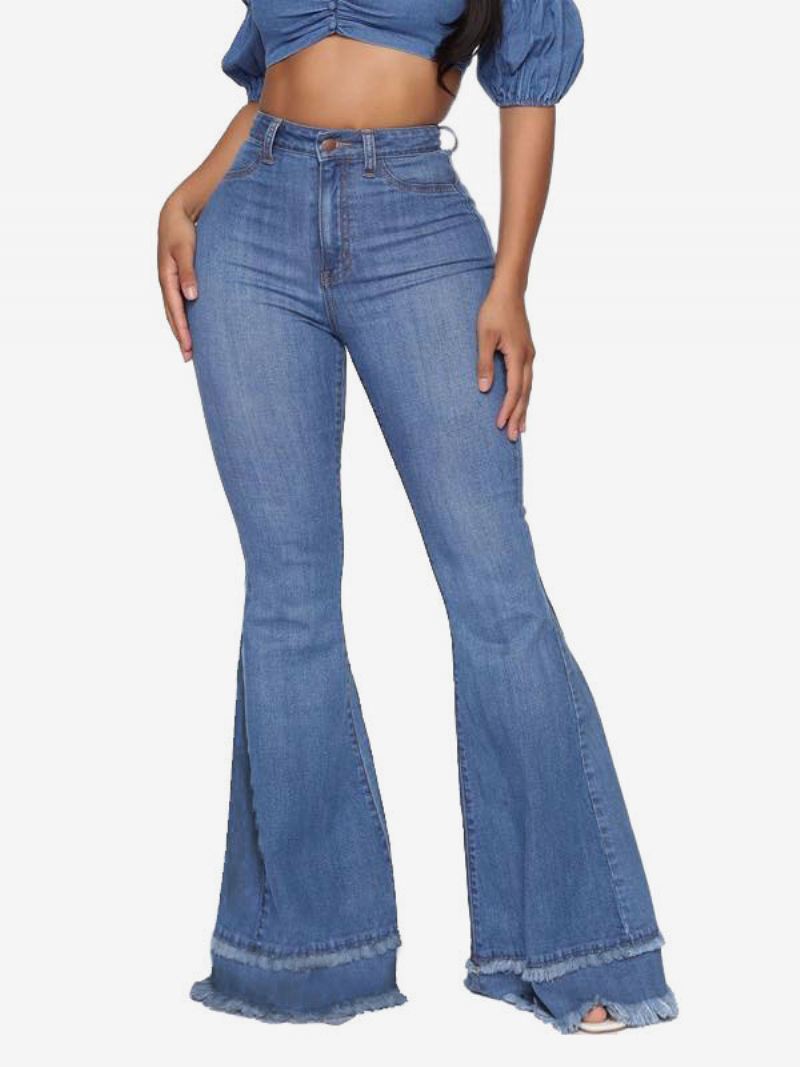 Flare Jeans Dames Raw Edge Cotton Spring Bell Bottoms - Blauw