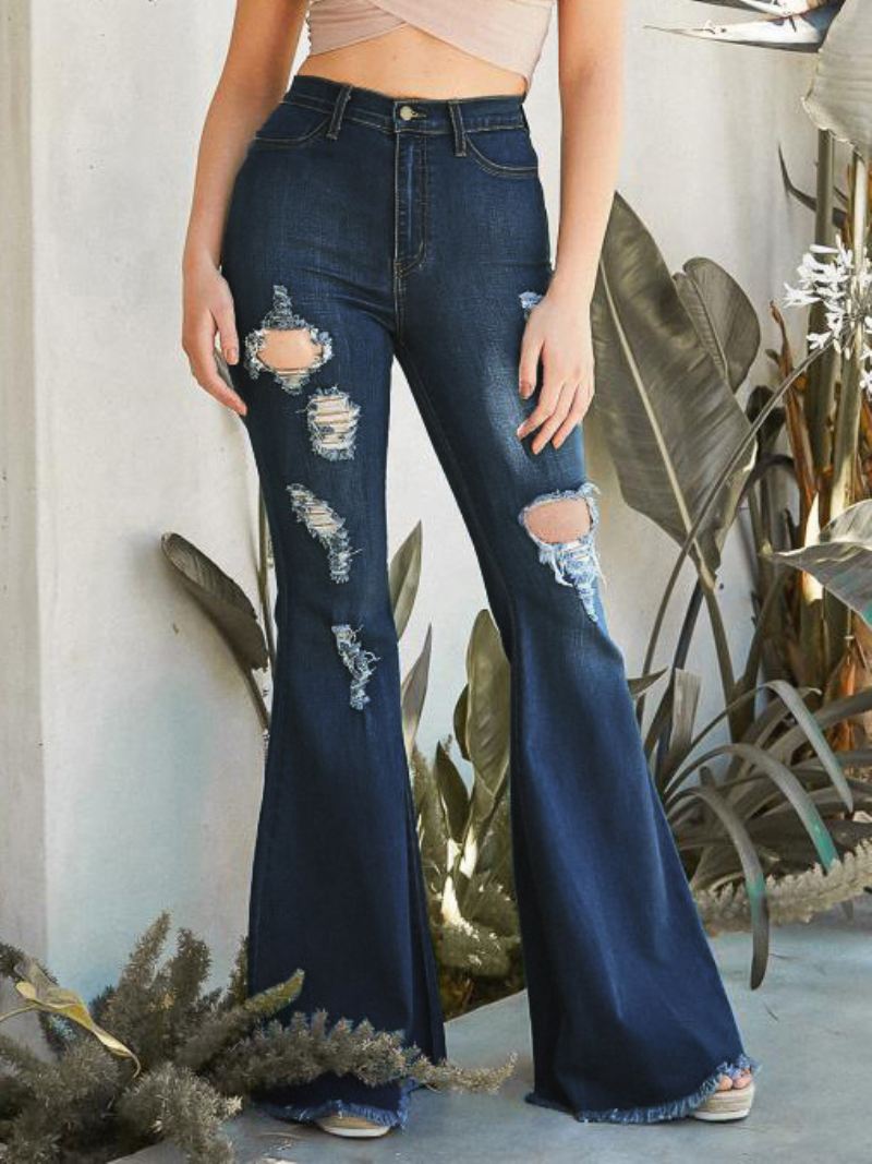 Flare Jeans Raw Edge Ripped Bell Bottoms Met Hoge Taille Dames