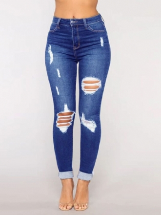 Gescheurde Jeans Met Hoge Taille Casual Katoenen Skinny Broek Dames