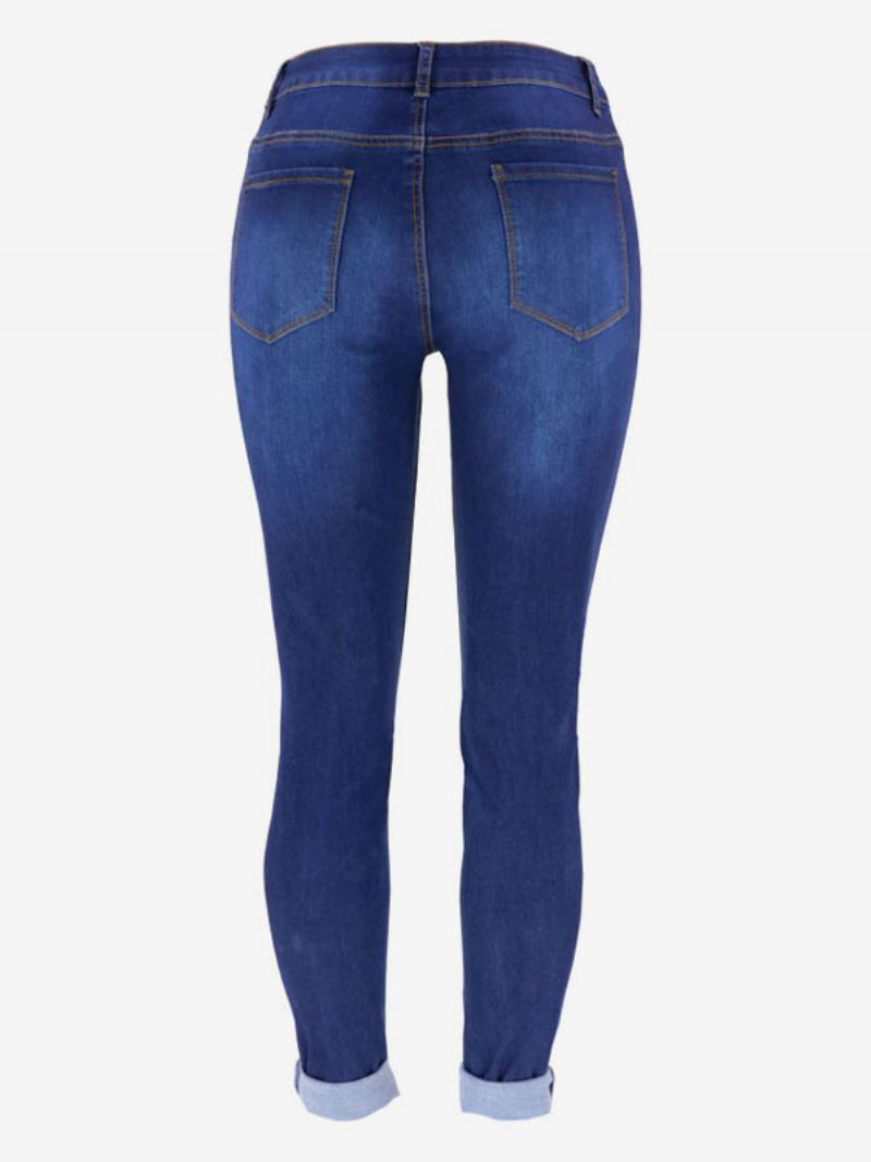 Gescheurde Jeans Met Hoge Taille Casual Katoenen Skinny Broek Dames - Blauw