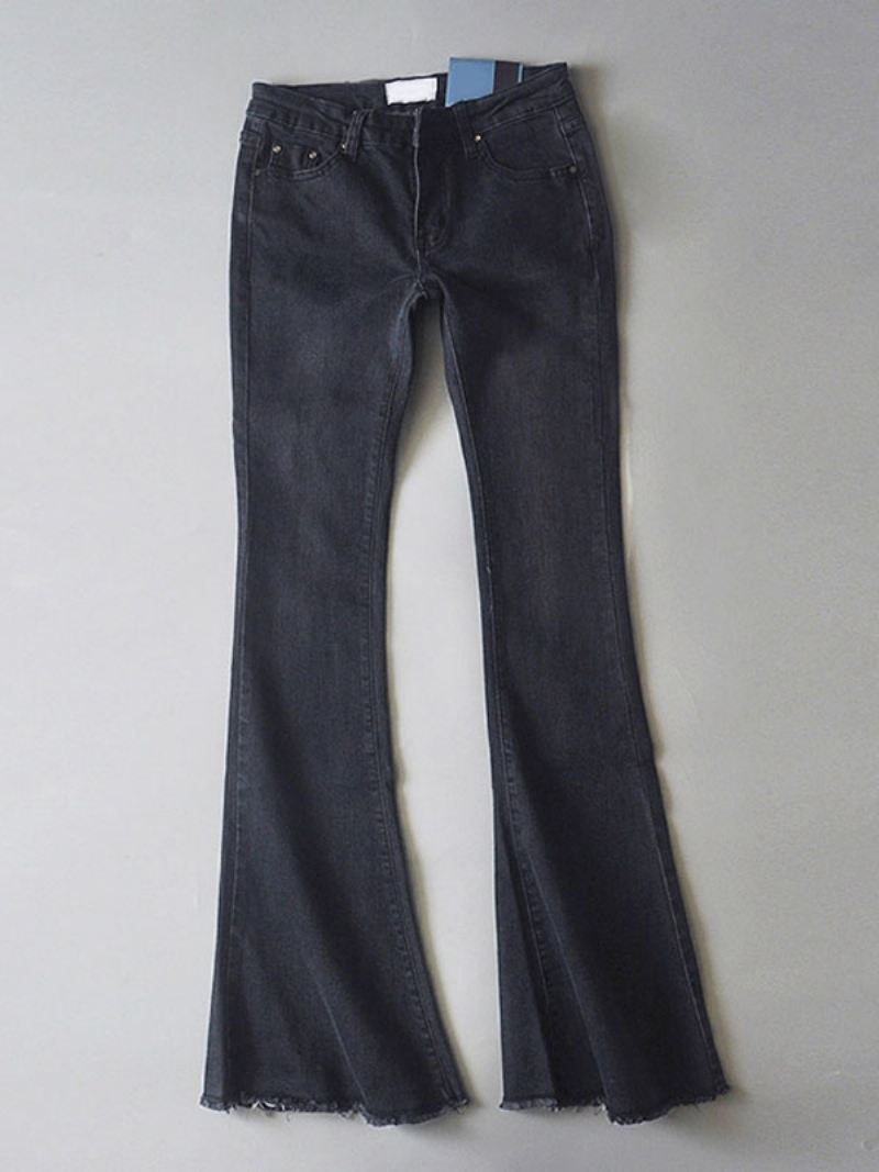 Jeans Dames Mode Bell Bottoms Ritssluiting Vliegknop Fly Blauwe Denimbroek - Diepgrijs