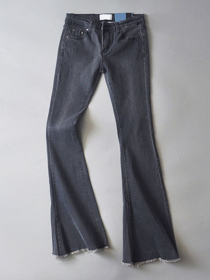 Jeans Dames Mode Bell Bottoms Ritssluiting Vliegknop Fly Blauwe Denimbroek - Lichtgrijs