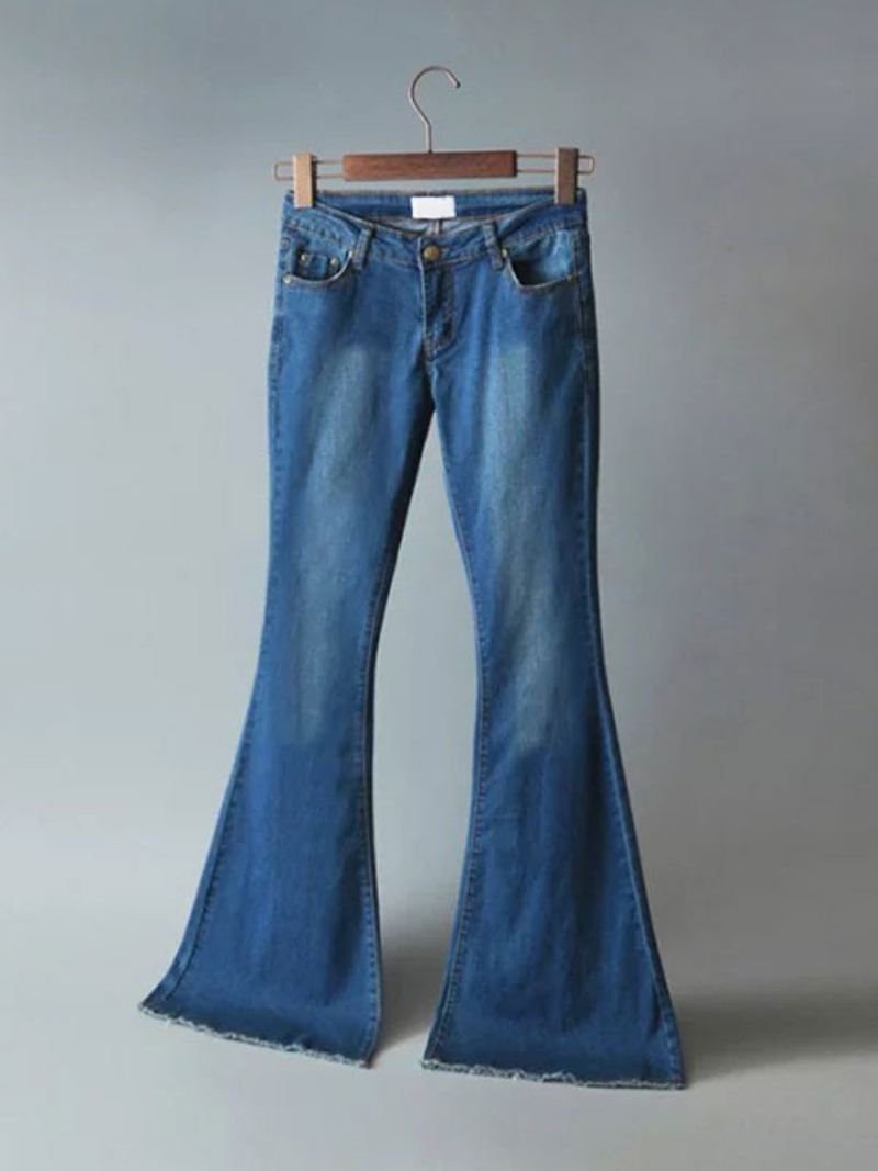 Jeans Dames Mode Bell Bottoms Ritssluiting Vliegknop Fly Blauwe Denimbroek - Blauw