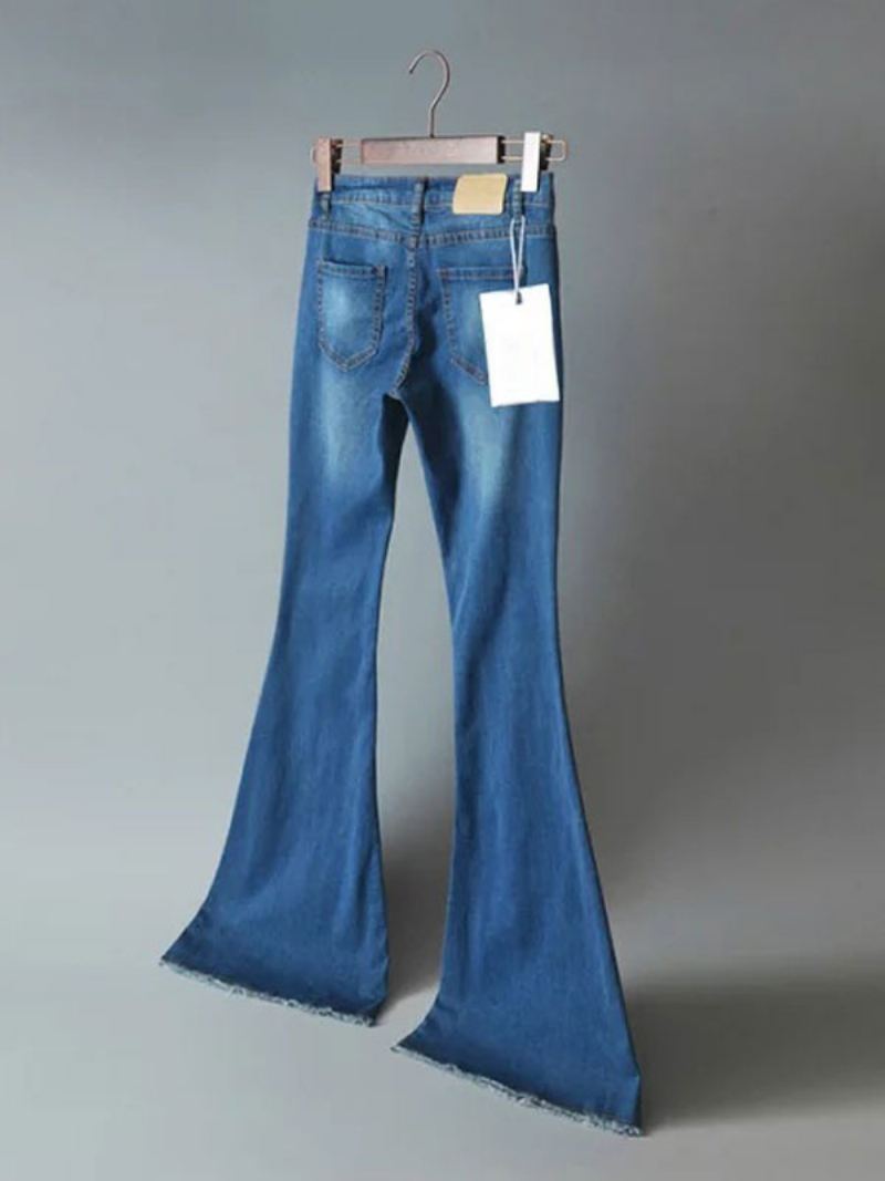 Jeans Dames Mode Bell Bottoms Ritssluiting Vliegknop Fly Blauwe Denimbroek - Blauw