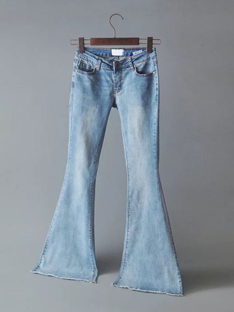 Jeans Dames Mode Bell Bottoms Ritssluiting Vliegknop Fly Blauwe Denimbroek - Babyblauw