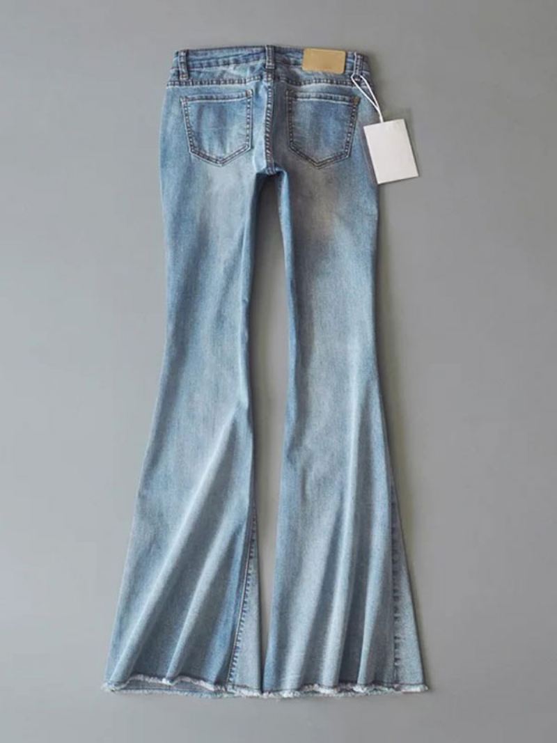 Jeans Dames Mode Bell Bottoms Ritssluiting Vliegknop Fly Blauwe Denimbroek - Babyblauw