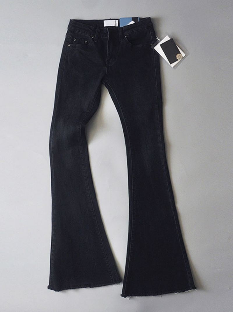 Jeans Dames Mode Bell Bottoms Ritssluiting Vliegknop Fly Blauwe Denimbroek - Zwart