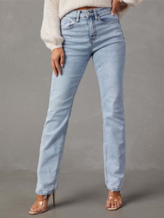 Klassieke Jeans Met Ritssluiting Hoog Getailleerde Damesbroek Licht Hemelsblauw