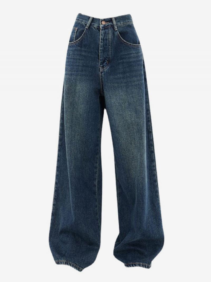 Rechte Jeans Dames Vintage Hoge Taille Broek Met Wijde Pijpen - Blauw