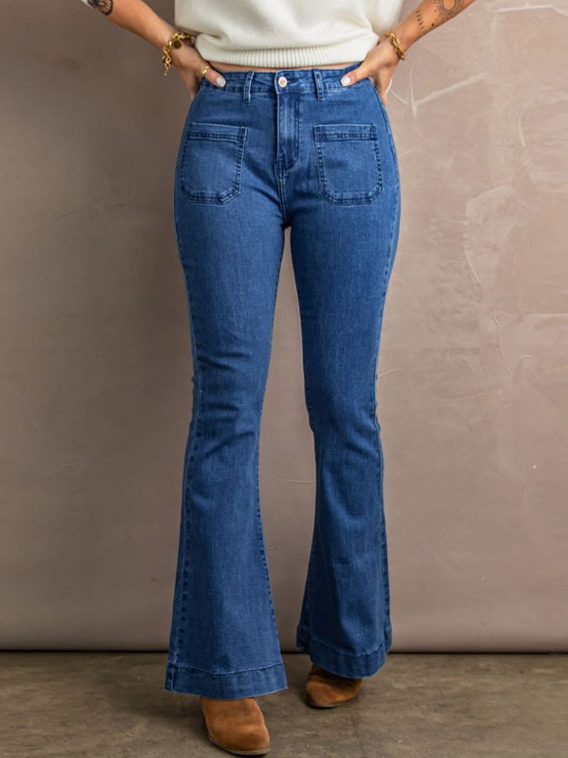 Uitlopende Jeans Dames Hoge Taille Ritssluiting Dagelijkse Casual Broek