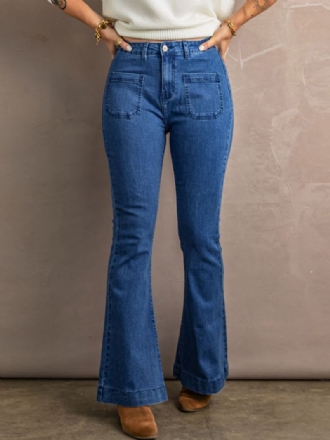 Uitlopende Jeans Dames Hoge Taille Ritssluiting Dagelijkse Casual Broek