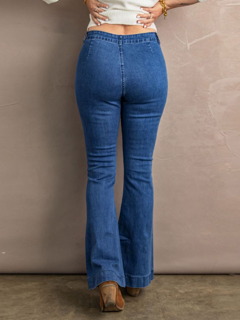 Uitlopende Jeans Dames Hoge Taille Ritssluiting Dagelijkse Casual Broek - Blauw