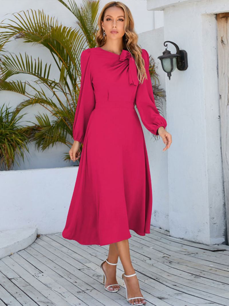 Dames Maxi-jurk Met Juweelhals Lange Mouwen Jurk - Roze