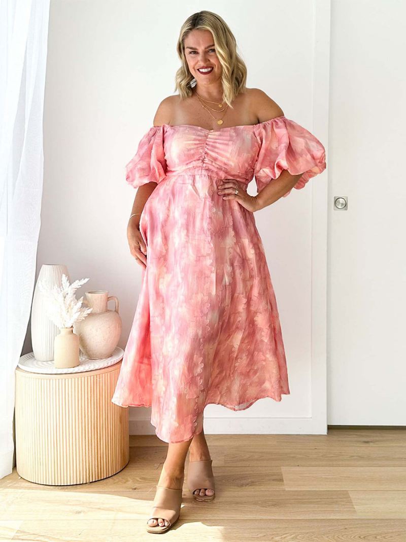 Feestjurk Dames Off-the-shoulder Met Rugloze Zomer Maxi-jurken - Roze