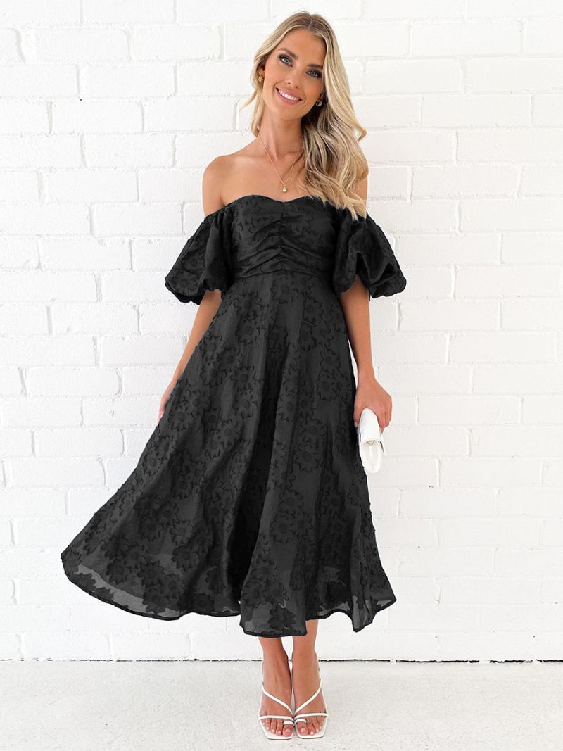 Feestjurk Dames Off-the-shoulder Met Rugloze Zomer Maxi-jurken - Zwart