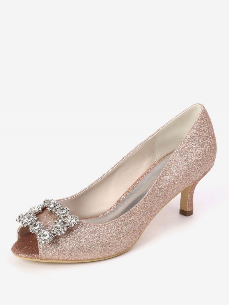 Bruidspumps Met Strass-glitter Kittenhak Dames Peep Toe