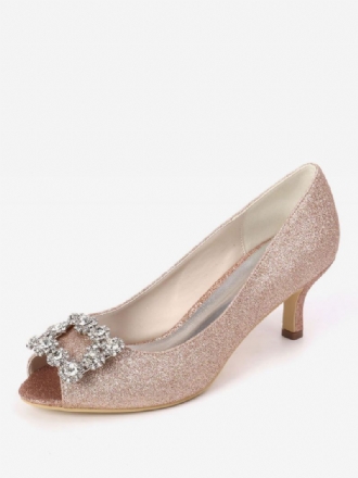 Bruidspumps Met Strass-glitter Kittenhak Dames Peep Toe