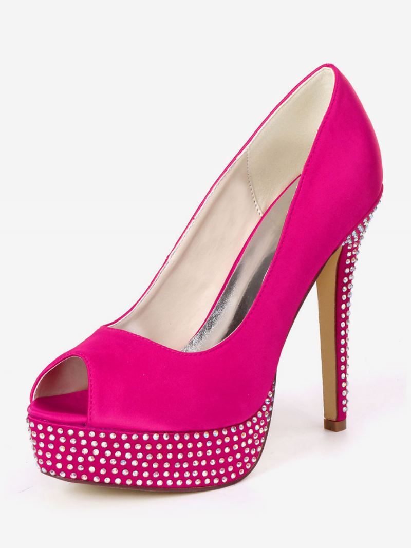 Bruidspumps Met Strass-platform Peeptoe Dames - Roze