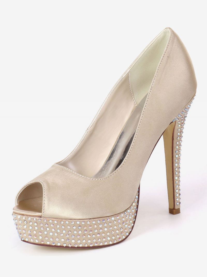 Bruidspumps Met Strass-platform Peeptoe Dames - Champagne