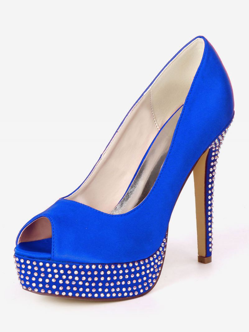 Bruidspumps Met Strass-platform Peeptoe Dames - Koningsblauw