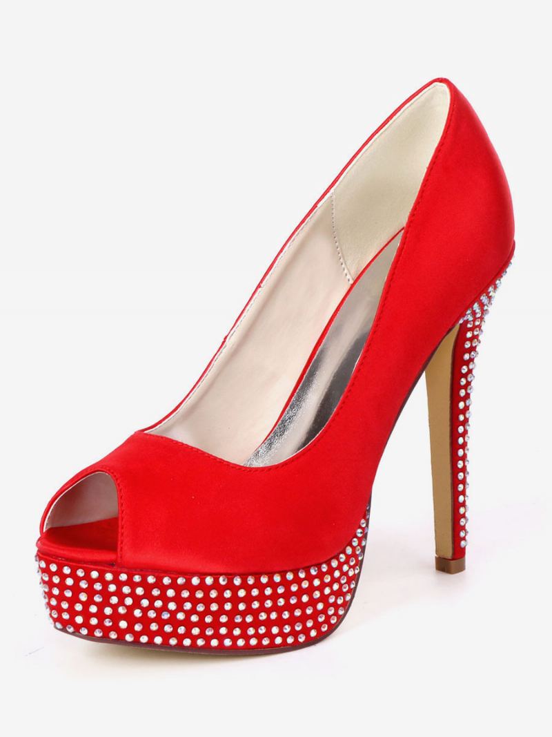 Bruidspumps Met Strass-platform Peeptoe Dames - Tuurrood